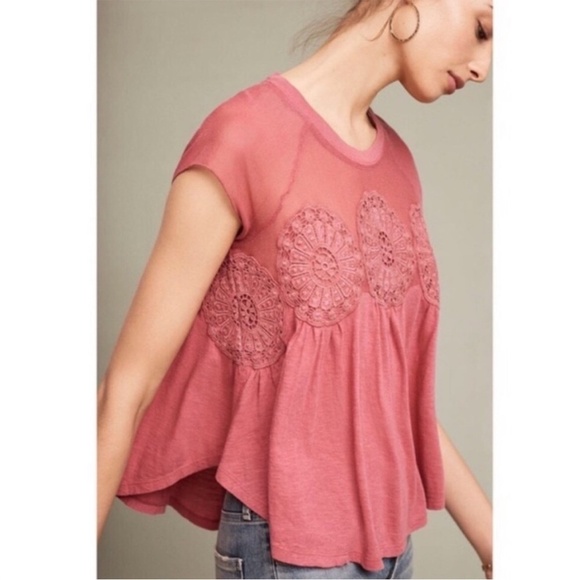 Anthropologie Meadow Rue Mesh & Medallion Blouse Rose, Size S - Picture 9 of 11